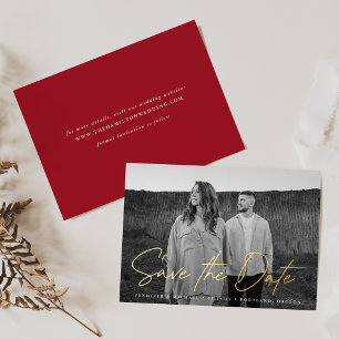 Casual Script Red Photo Save the Date