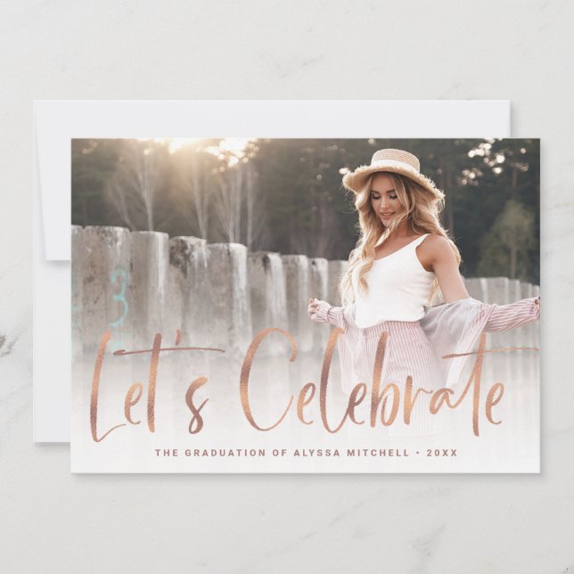 Casual Script Rose Gold Two Photo Graduation Party Invitation (Front)