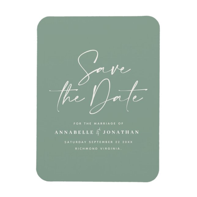 Casual script sage green typography wedding save t magnet (Vertical)