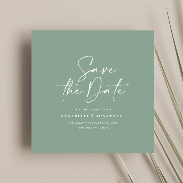Casual script sage green typography wedding save the date (Creator Uploaded)