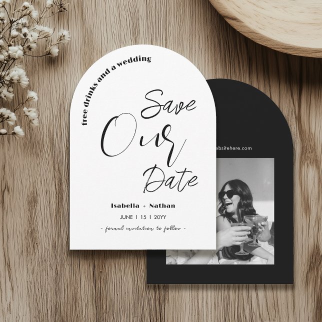 Casual Script Save The Date Free Drinks Wedding Invitation (Creator Uploaded)