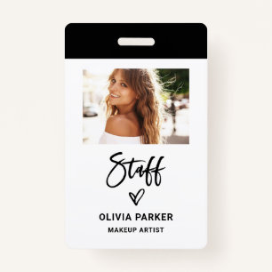 Casual Script Staff Photo and Hand Drawn Heart ID Badge