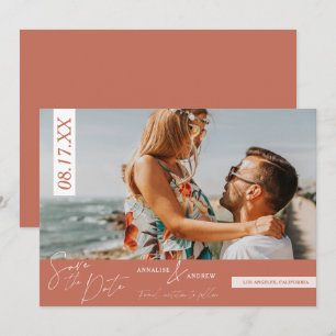 Casual script terracotta photo save the date