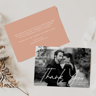 Casual Script Terracotta Photo Wedding Thank You Card