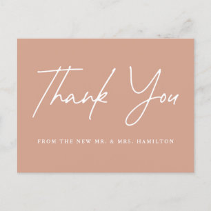 Casual Script Terracotta Wedding Thank You Postcard