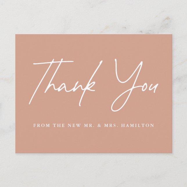 Casual Script Terracotta Wedding Thank You Postcard (Front)