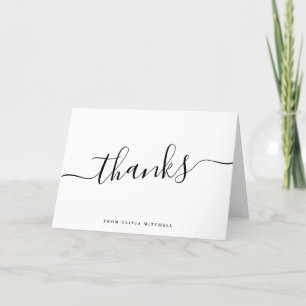Casual Script Thanks in Black and White Thank You Card