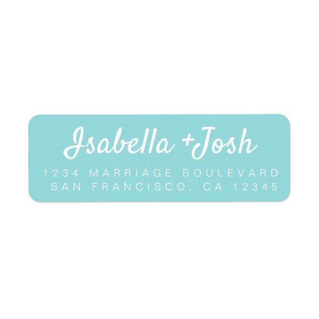 Casual Script Turquoise Wedding Return Address Label (Front)