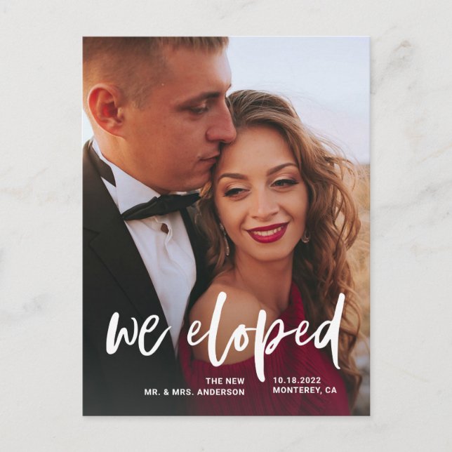 Casual Script | Two Photo Elopement Announcement Postcard (Front)