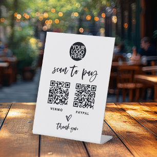 Casual Script Two Ways to Pay Scannable QR Code Pedestal Sign