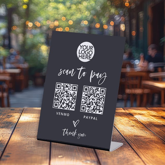 Casual Script | Two Ways to Pay Scannable QR Code Pedestal Sign (Creator Uploaded)