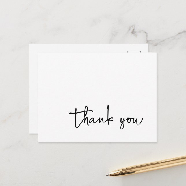 Casual Script Typography Black and White Thank You Postcard (Front/Back In Situ)