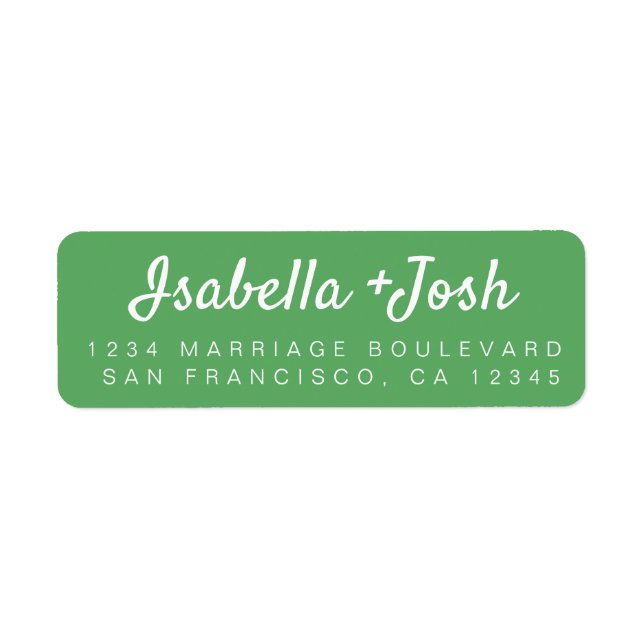Casual Script Vibrant Green Wedding Return Address Label (Front)