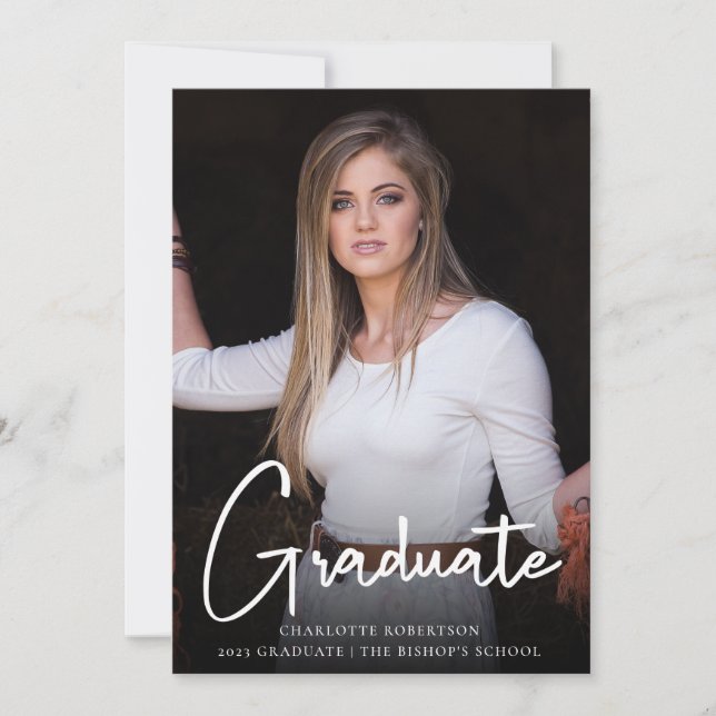 Casual Script White 2 Photo Graduation Party  Invitation (Front)