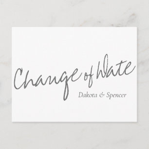 Casual Script White Grey Change of Wedding Date Postcard