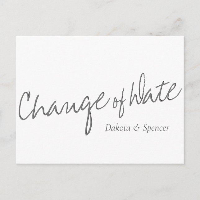 Casual Script | White Grey Change of Wedding Date Postcard (Front)