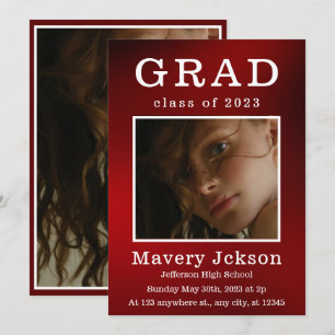Casual Script White Two Photo Graduation Party Invitation