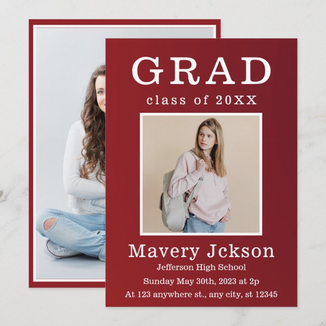 Casual Script White | Two Photo Graduation Party  Invitation (Front/Back)