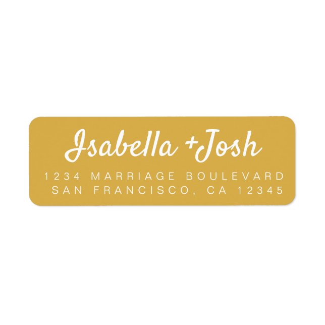 Casual Script Yellow Ochre Wedding Return Address Label (Front)