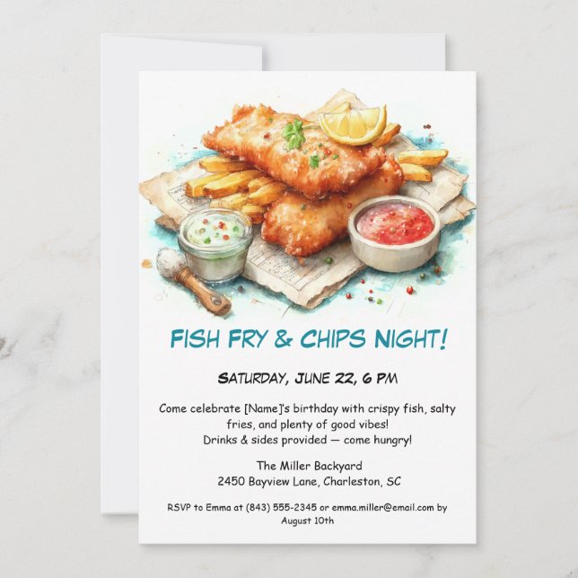 Casual Seafood - Fish Fry & Chips Birthday  Invitation (Front)