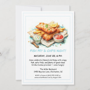 Casual Seafood - Fish Fry & Chips Birthday  Invitation