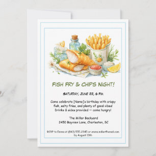 Casual Seafood - Fish Fry & Chips Birthday  Invitation