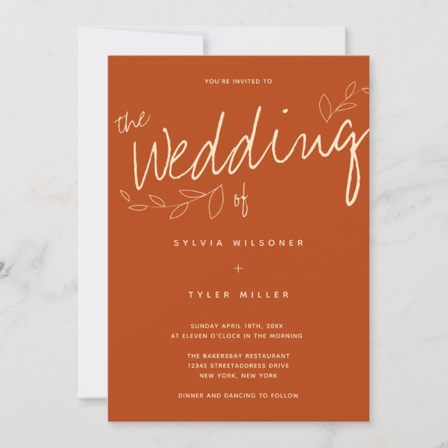 Casual Simple Modern Burnt Orange Typography Invitation (Front)