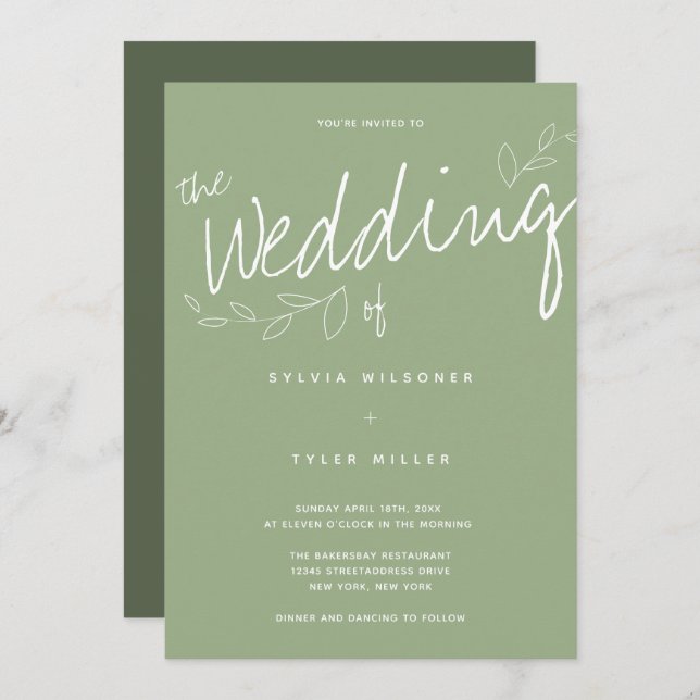 Casual Simple Modern Sage Typography Invitation (Front/Back)