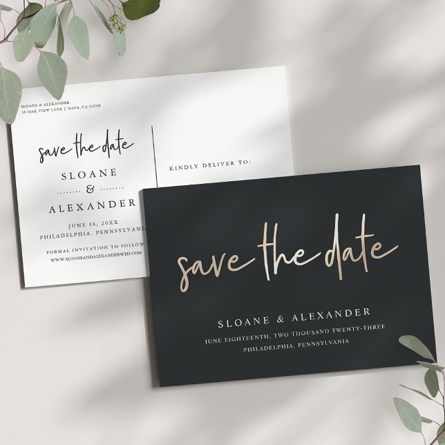 Casual Sketch Gold | Modern Wedding Save the Date Announcement Postcard (Creator Uploaded)