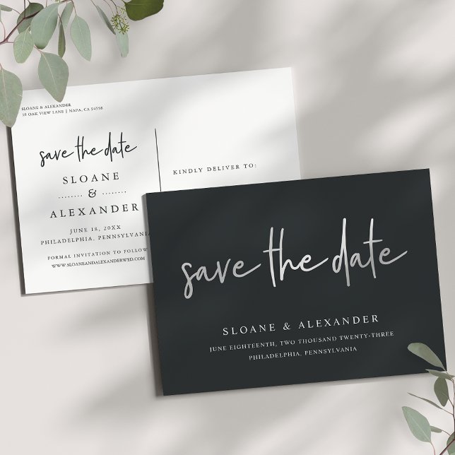 Casual Sketch Silver | Modern Save the Date Announcement Postcard (Creator Uploaded)