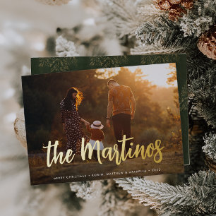 Casual Sketched Signature Horizontal Photo Foil Holiday Card