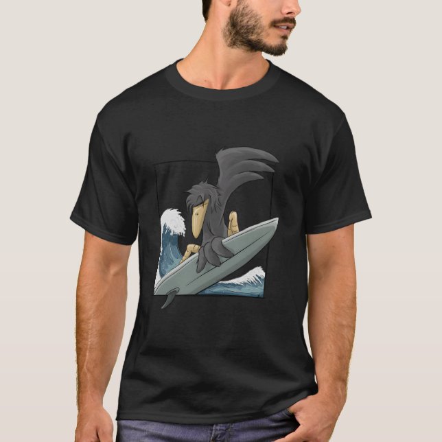 Casual Surfer Crow Funky Raven Surfing On Japan Wa T-Shirt (Front)