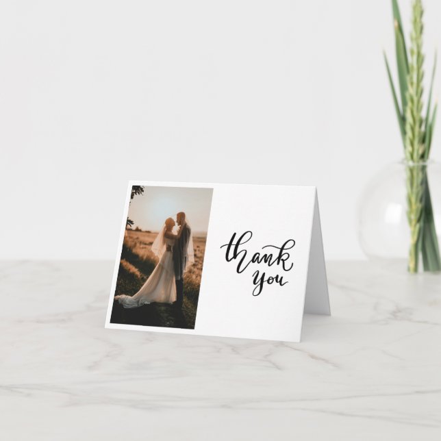 Casual Thank You Script Wedding Photo  Card (Front)