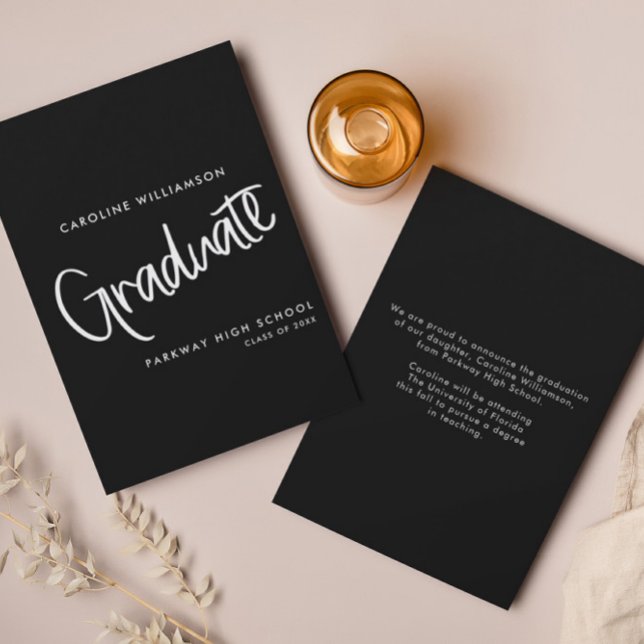 Casual Trendy Script Black Graduation Announcement (Creator Uploaded)