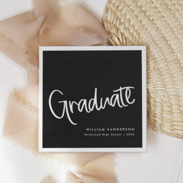 Casual Trendy Script Black & White Graduation Napkin (Creator Uploaded)