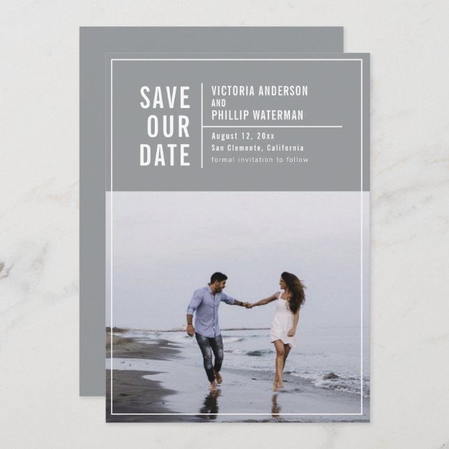 Casual Typography Frame Flat Save The Date Photo (Front/Back)