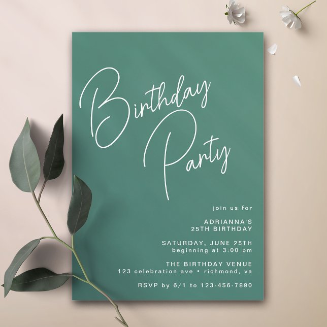 Casual Typography | Modern Sea Green Teal Birthday Invitation (Creator Uploaded)