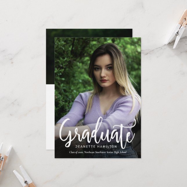 Casual Typography Script 2-Photo Graduation Invitation (Front/Back In Situ)