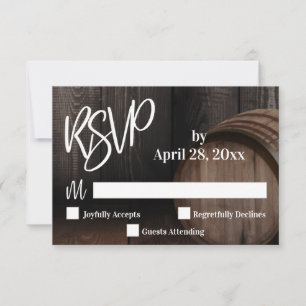 Casual Typography Wooden Barrel Wedding RSVP Card