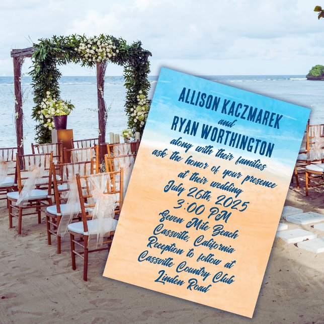 Casual Watercolor Beach Wedding Invitation (Creator Uploaded)