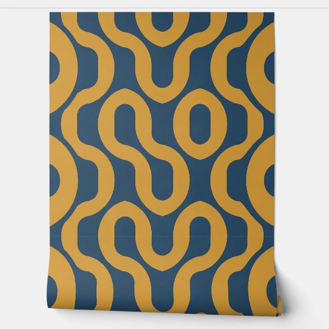Casual Wavy Pattern in Blue and Yellow Tones Wallpaper (Unrolling)