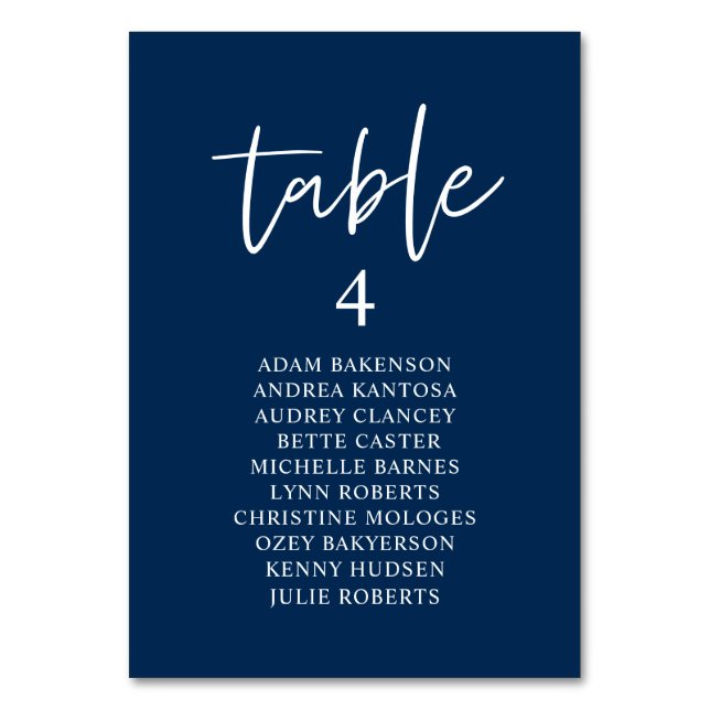 Casual Wedding Dinner, Guests Seating Chart Table Number (Front)