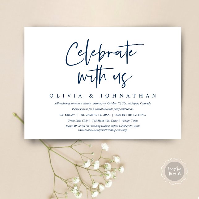 Casual Wedding Elopement Party, Celebrate with us Invitation (Celebrate With Us, Wedding Elopement Brunch, Lunch, Dinner Party Invitation Card, PDF, Black White)