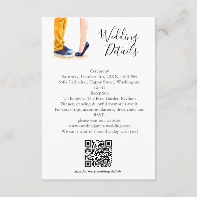 Casual Wedding Modern Script Couple Illustration  Enclosure Card (Front)