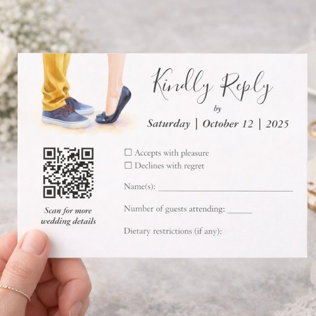 Casual Wedding Modern Script Couple Illustration  RSVP Card (Creator Uploaded)