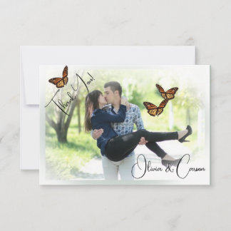 Casual Wedding Photo Velum edged Butterfly  Thank You Card