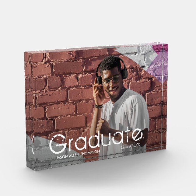 Casual White Script Graduation Modern Photo Block (Left)