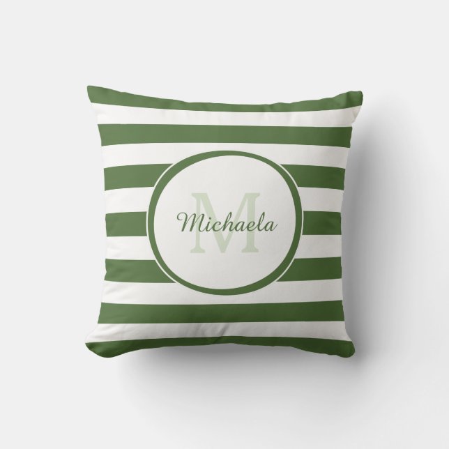 Casual Wide Stripes With Monogrammed Name in Green Cushion (Front)