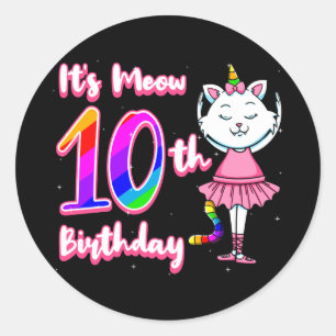 Cat 10th birthday party hat ballerina fur animal classic round sticker