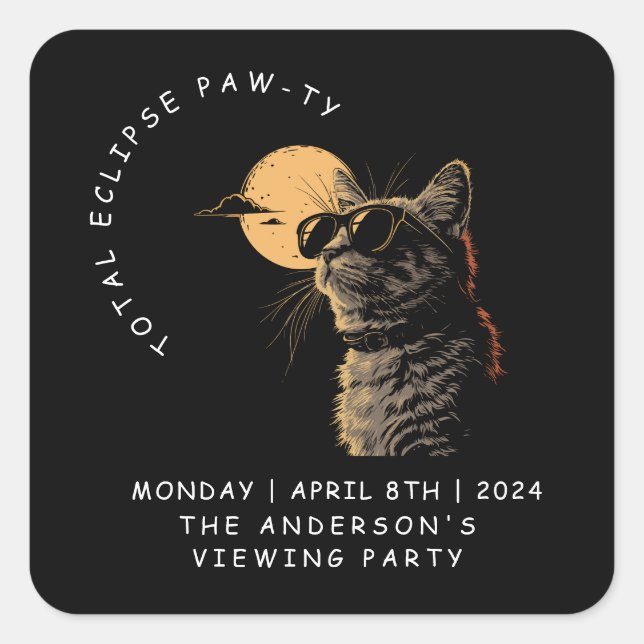 Cat 2024 Total Solar Eclipse Viewing Party Invi Square Sticker (Front)